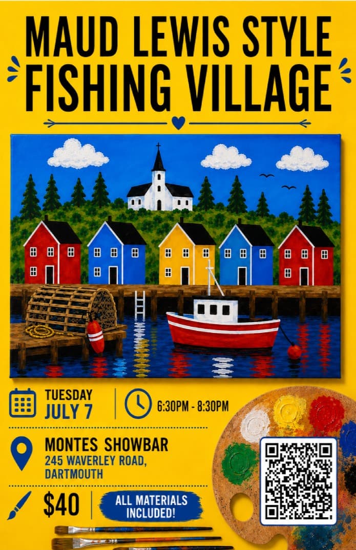 Maud Lewis Style Fishing Village Paint Night